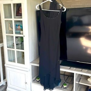 Black dress with sequence trim added shoulder sheer to cover arms and back